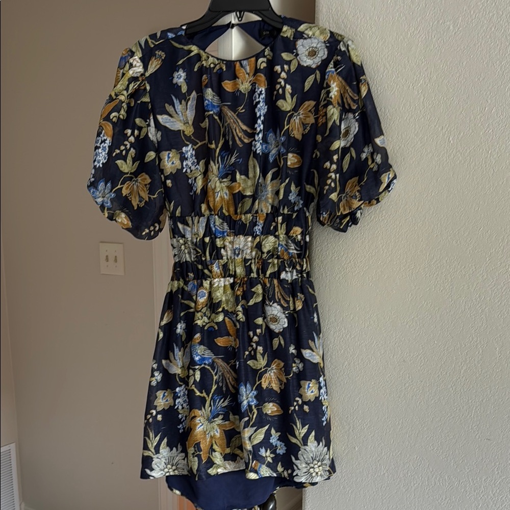 SIR the label Floral Mini Dress in Navy and Gold